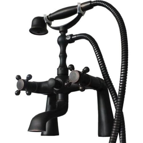 Black Oil Rubbed Brass Clawfoot Bathroom Bath Tub Filler Faucet w/Hand shower Deck Mount atf001