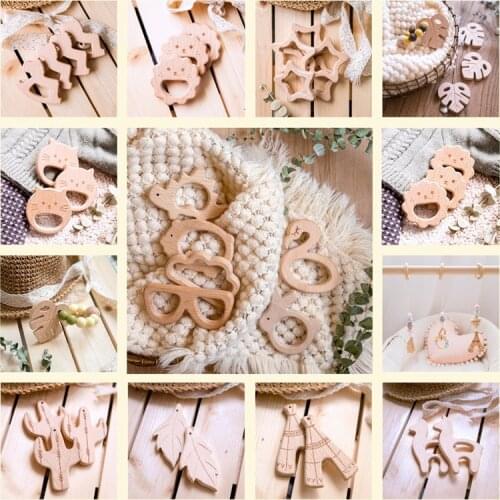 Lets Make 20Pc Wooden Teether Baby Rattle Accessories Cactus Straw Crib Mobile Holder For Kids Baby Teether Wooden Teether Toys