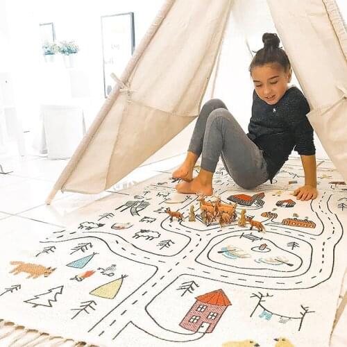 Kids Crawling Carpet Tassel Multifunction Highway Hopscotch Play Mats For Children Living Room Road Crawling Carpet Decoration