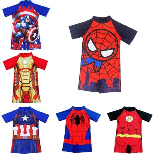 Childrens Swimsuit Cartoon Captain America Spiderman Boys Girls Beach Suit Surfer Swimsuit Swimming Cap Suit Diving Suit