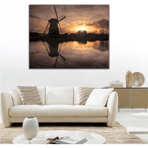 DIY colorings pictures by numbers with windmill picture drawing Relief painting by numbers framed Home
