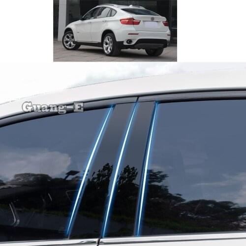 For BMW X6 XDrive 2009-2014 Car PC Material Pillar Post Cover Door Trim Window Piano Black Molding Sticker Plate 8pcs