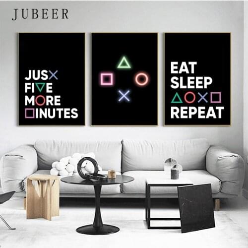Just Five More Minutes Gamer Print Wall Art Video Game Boy Room Canvas Painting for Room Decoration Picture Black White Posters