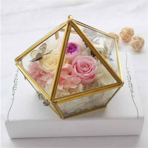 Geometric Transparent Glass Container Wedding Ring Bracelet Jewelry Polygon Storage Box