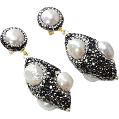 GG Jewelry 2" Natural White Pearl CZ Earrings-CZ Stud