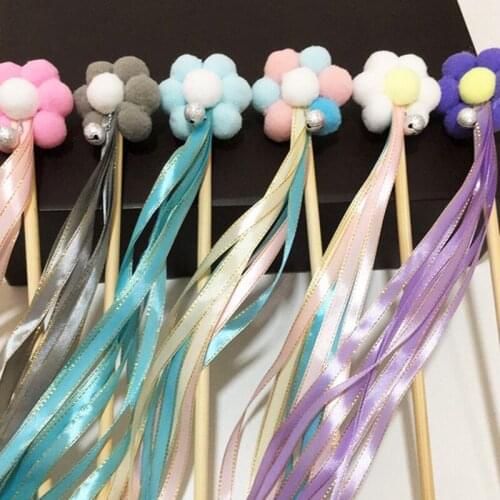 Legendog Cat Teaser Wooden Plush Tassel Toy Cat Funny Interactive Toy Cat Toy Kitten Teaser Flower Wand with Bell Training Toys