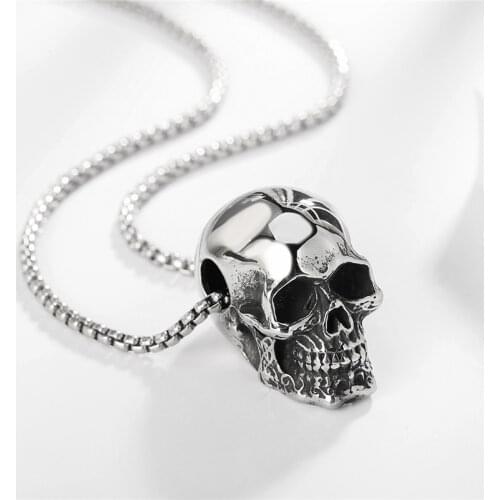 Fine Handmade European and American Style Hip-hop Skull Mens 316L Stainless Steel Pendant Necklace