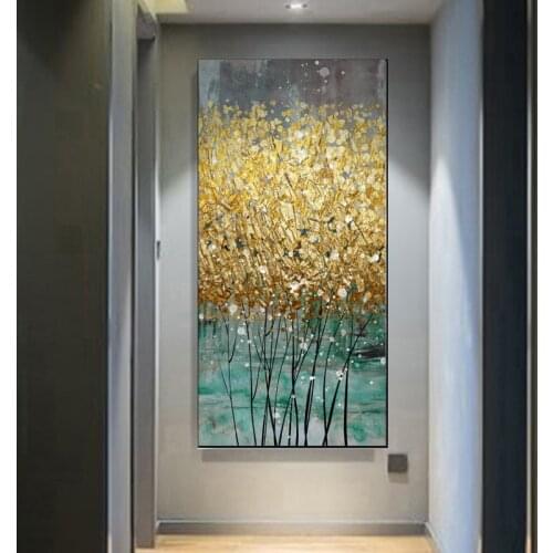 Golden Lucky Tree Canvas Painting Abstract Oil Painting Wall Art For Living Room Prints Poster Modern Landscape Home Decor