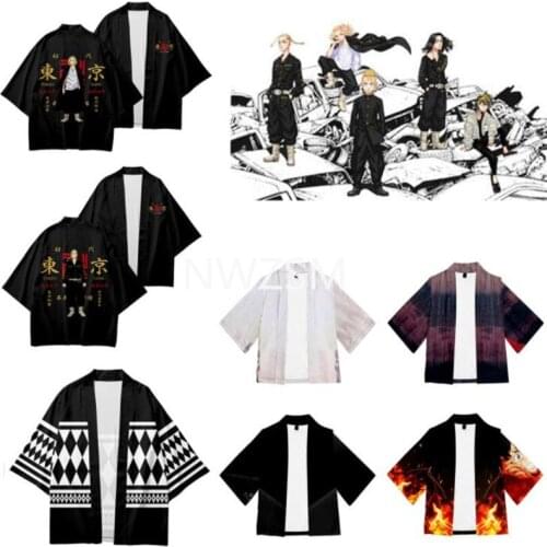 Tokyo Revengers Cosplay Cloak Anime Black White Top for Summer Hanagaki Takemichi Ken Ryuguji Haori Kimono