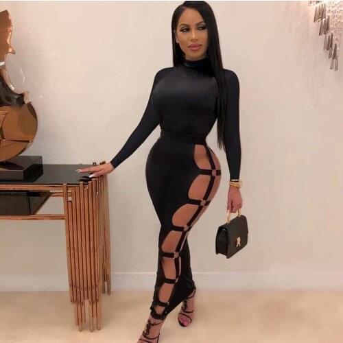 Clubwear Sexy Black Long Sleeve Dress Women Fall Clothes Party Club Hollow Out Long Maxi Dress Turtleneck Party Dress for Women