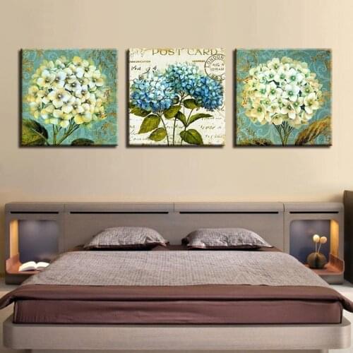 3 Pieces Flower White Blue HD Canvas Art Wall Painting For Living Room Home Decor Pictures