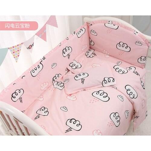 6/9pcs Pink Cloud baby bed bumper Flat Sheet Crib Bedding Sets Washable Assemble Cotton room decoration 120*60/120*70cm