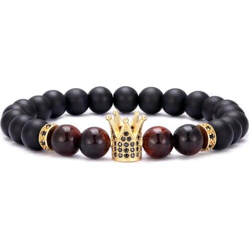 Crown mens tiger eye beads bracelet men jewelry bracciali bracciale donna brazalete mujer accesorios hombre bileklik erkek