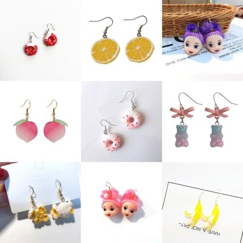 Sweet Colorful Resin Cute Bear Peach Orange Banana Earrings Popcorn Donuts Drop Earring for Girls Female Gift Jewelry Earing New