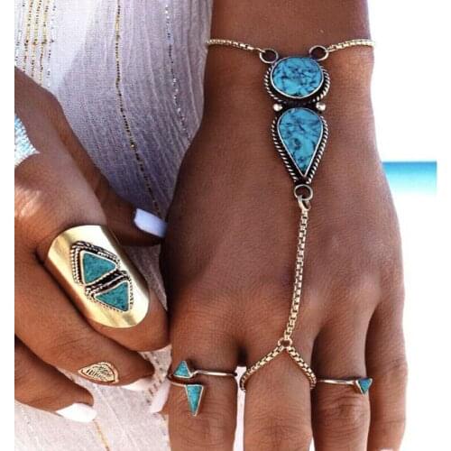 Fashion Bohemian Beach Blue Resin Bracelet Retro Slver Color Chain Finger Bracelet For Women 2018 New Jewelry Gift