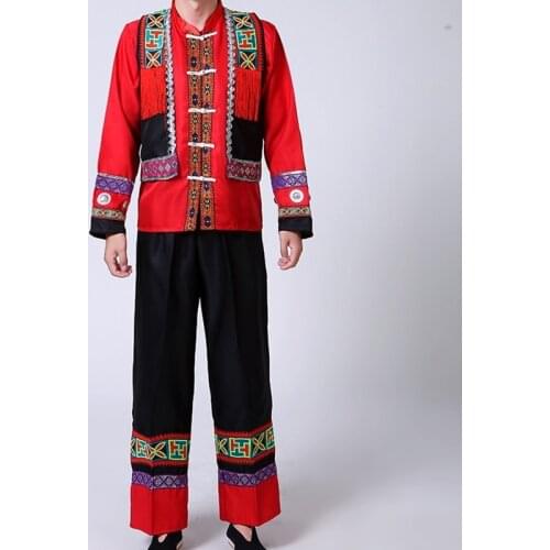 Hmong men clothes national Chinese folk dance thnic modern hmong clothes dance costumes classical hmong clothes design FF1974