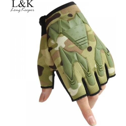 LongKeeper Men Fingerless Tactical Gloves Camouflage Military Army Mittens Anti-Skid Half Finger Sports Cycling Hiking Luvas