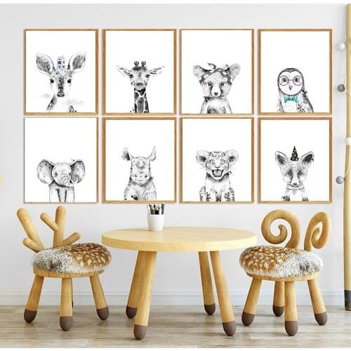 Woodland Wild Animal Nursery Poster Wall Art Modern Canvas Painting and Printmaking Kindergarten Childrens Room Home Decoration