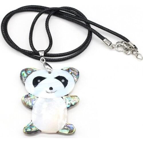 Natural Panda Colored Shell Pendant Necklace Fashion Cute Animal Leather Rope Jewelry DIY Charms Necklace for Women Men Gift