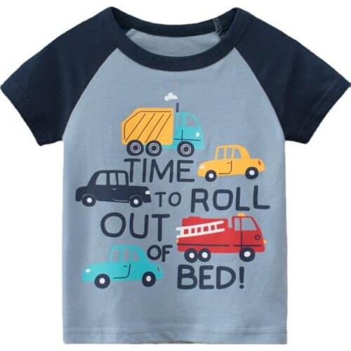New Summer Kids Boys Short Sleeve Car Pattern T-shirts Tops Clothes Baby Boy Blue Tees Children Clothing Kid Cotton Outfit