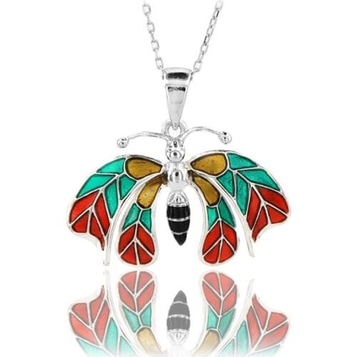Butterfly Necklace 925 Sterling Silver Colorful Nature Charm Bridesmade Nature Lover Gift