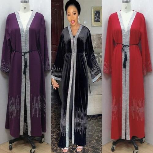 Ramadan Eid Djellaba Muslim Abayas Beading Design Muslim Dress Female Opened Cardigan Robes Islamic Prayers Clothing F3017