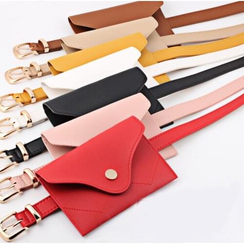 Womens Practical Faux Leather Belt Ladies Fashion Dress Decorative Waistbelt Detachable Mobile Phone Bag Belt