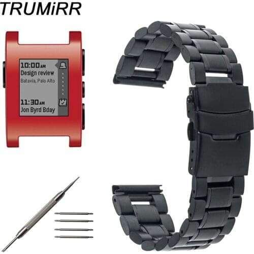 22mm Stainless Steel Watch Band Safety Buckle Strap for Pebble 1 1st Gen Smartwatch Belt Wrist Bracelet Black Rose Gold Silver