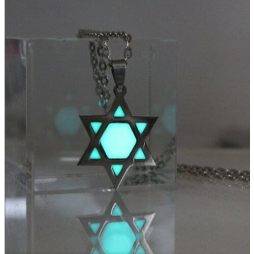 Glowing Necklace Star of David Necklace stainless steel Tantrism Hexagram Necklace GLOW in the DARK night gifts men women girl
