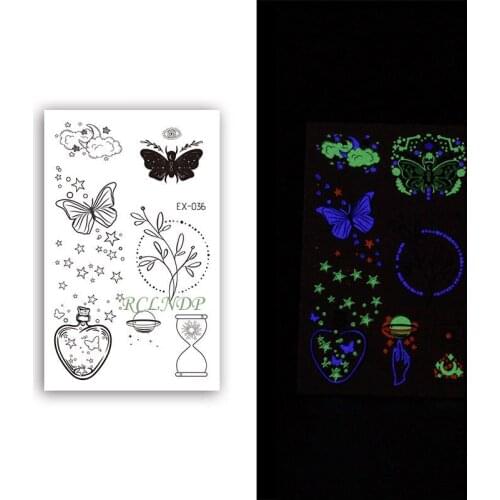 Waterproof Temporary Luminous Tatto Sticker Butterfly Flower Hourglass Moon Star Flash Tatoo Fake Tatto for Kids Women Men