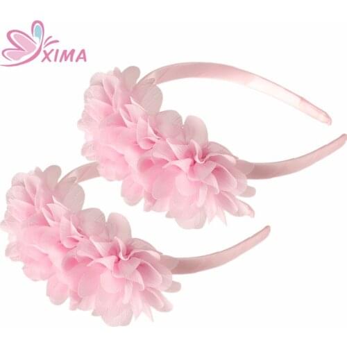 XIMA 2PCS Pink Colors Flowers Hairband for Girls Floral Hair Clip Kids Flower Headband Hair Accessories Set