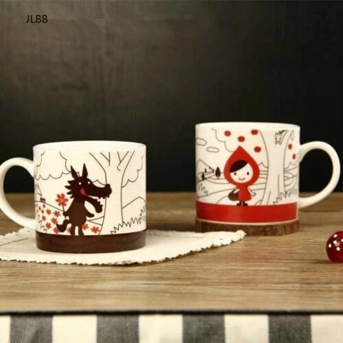 Japanese Decole Otogicco Little Red Riding Hood Timber Wolf Cartoon Fairy Tales 2 Pcs Set Coffee Mugs Duad Cup Lovers Kids Gift