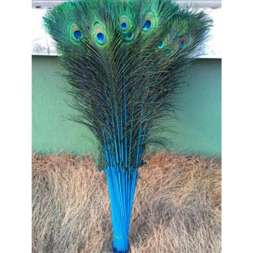 100Pcs 28-32 Inch (70-80CM) Blue Plumas Boa Natural Peacock Eye Tail Wedding DIY Clothes Decoration Peacock Feathers