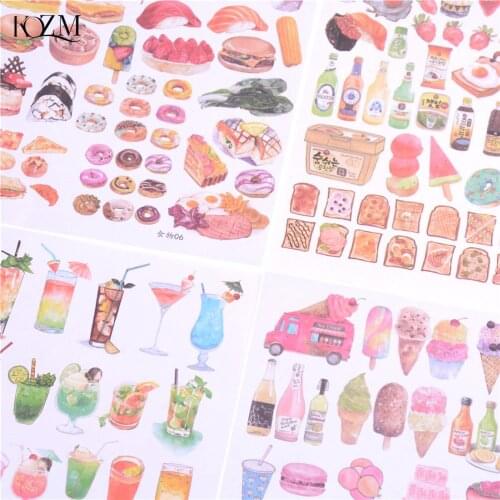 2 Sheet Cute Mini DRINK CAKE FOOD Animal PVC Plant Food Text Korean Stickers Papers Flakes Kids Decorative For Cards Stationery