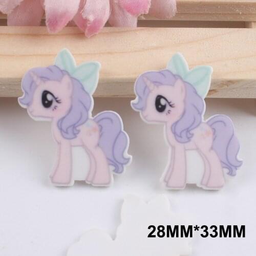50pcs 28*33MM Cartoon Cute Horse Resin Flatback Hair Bow Unicorn Resin Cabochon DIY Craft Embellishments For Scrapbooking FR121