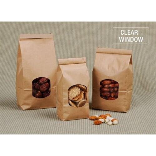 50pcs Fruits Bread Hamburger Fried Food Window Bag Pouches Small Paper Gift Bags 65gsm Kraft Paper Window Takeout Food Bags