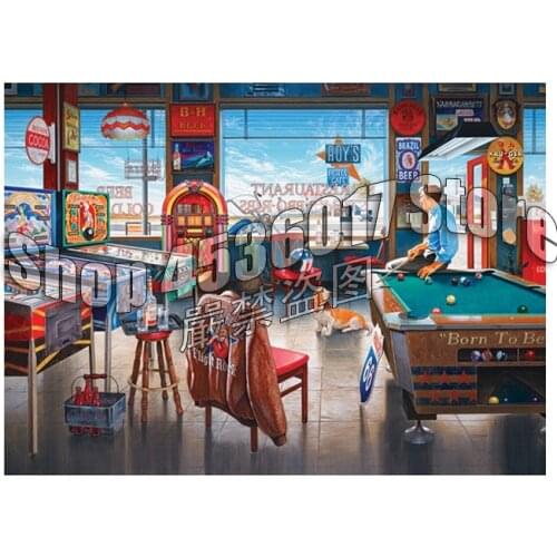 Full Diamond Embroidery Billiards Restaurant Diy 5D Diamond Painting Cross Stitch scenery Square Diamond Mosaic Room Decor