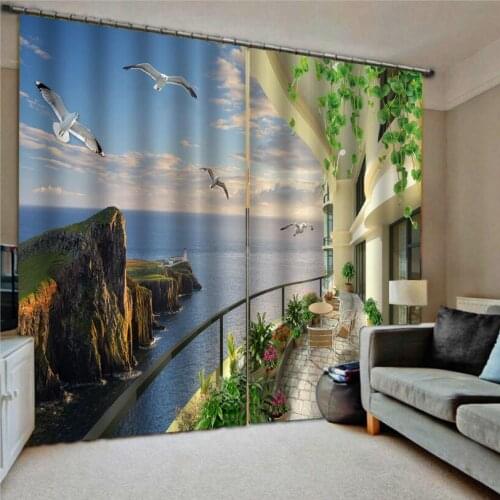 Balcony curtains 3D Curtain Luxury Blackout Window Curtain Living Room seaside curtains