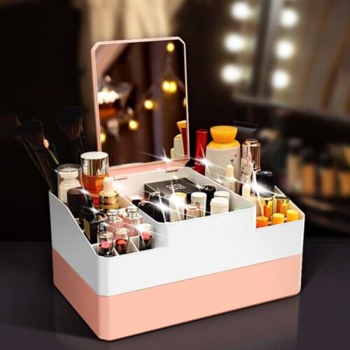 Large Capacity Mirror Makeup Storage Box Jewelry Nail Polish Cosmetic Storage Box Ladies Skin Care Dressing Table Beauty Box