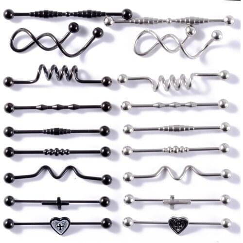 CHUANCI 1PC 14G Surgical Steel Heart Flower Shape Industrial Piercings Industrial Barbell Earrings Tragus Ear Gauge Body Jewelry