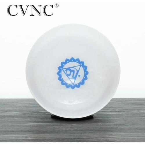 CVNC 8" Chakra Design Pattern Energy Note G Throat Frosted Quartz Crystal Singing Bowl for Meditations