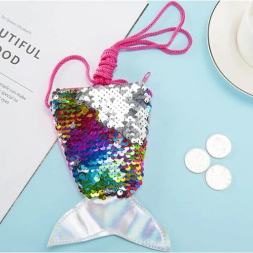 Kids Purse Tail Sequins Coin Purse Girls Crossbody Bags Sling Money Change Card Holder Wallet Purse Bag Pouch for Kids Gifts