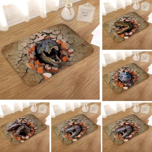Door Mat Decorative Breathable Flannel Anti-slip 3D Dinosaur Printed Floor Pad Doormat for Bathroom