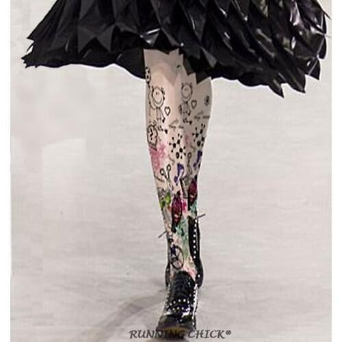 Graffiti Colored hand-painted Cartoon Printing Pantyhose