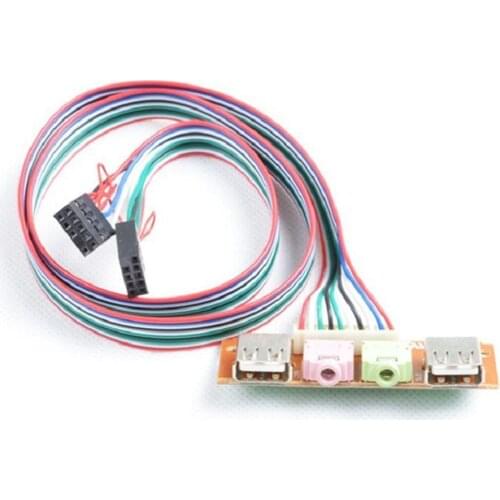 Power Supply Cable Adapter 2 USB PC Computer Case 6.8CM Front Panel USB Audio Port Mic Earphone Cable PCB Replacing Port Cables