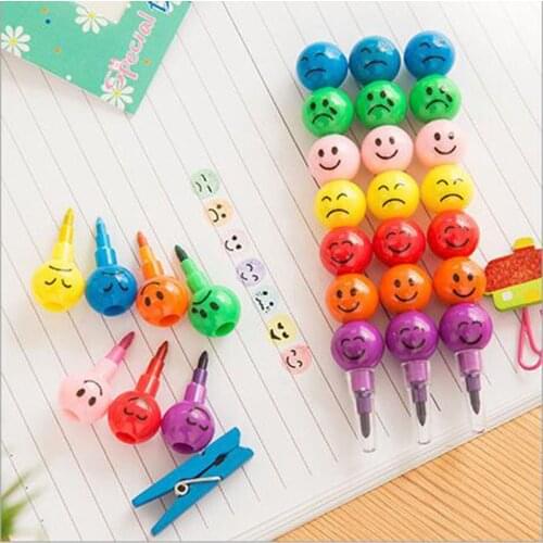 7 Colors Crayons Creative Sugar-Coated Haws Cartoon Smiley Graffiti Pen kawaii Stationery Gifts For Kids Wax Crayon Pencil