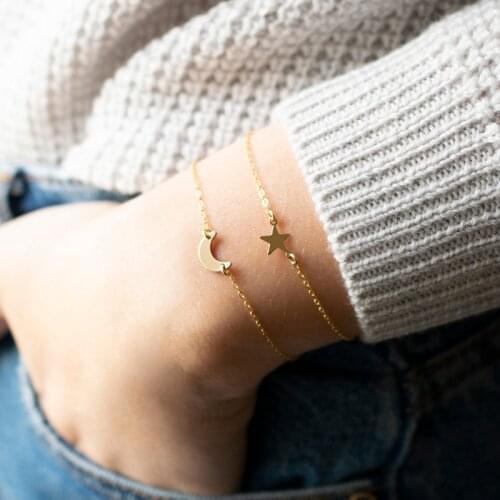 Tiny Moon Bracelet 14K Gold Filled Star Jewelry Handmade Boho Charms Bracelets Vintage Minimalism Bracelet For Women