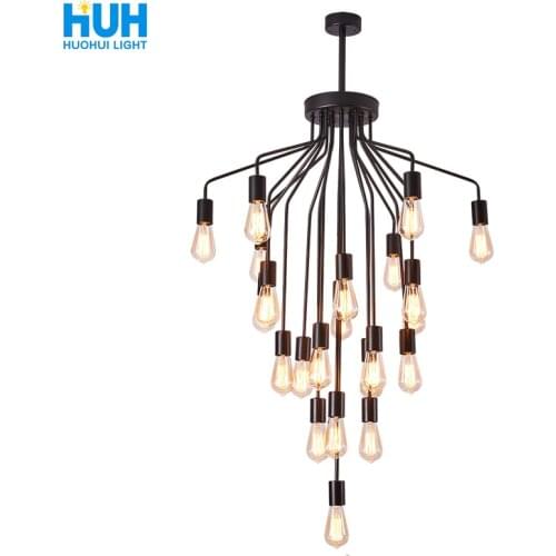 Retro industrial style staircase lamp long chandelier American duplex villa living room lamp creative clothing store lamps