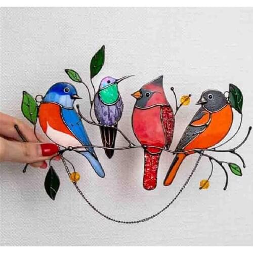 Multicolor Birds on a Wire Suncatcher Window Wall Hanging Pendant Balcony Home Garden Decoration Outdoor Panel, carillon à vent