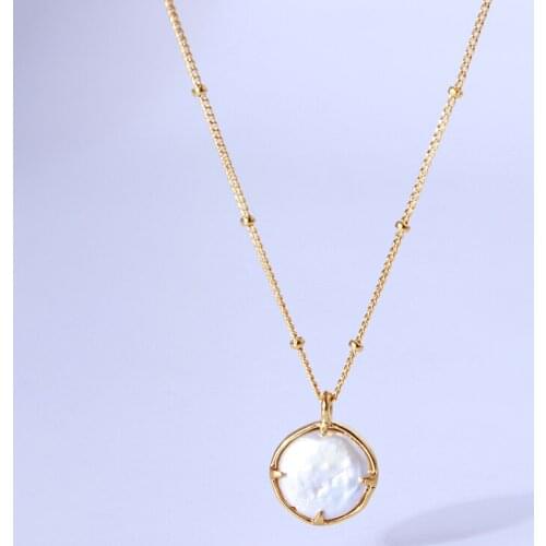 Fashion retro baroque style natural button shape double faced Necklace